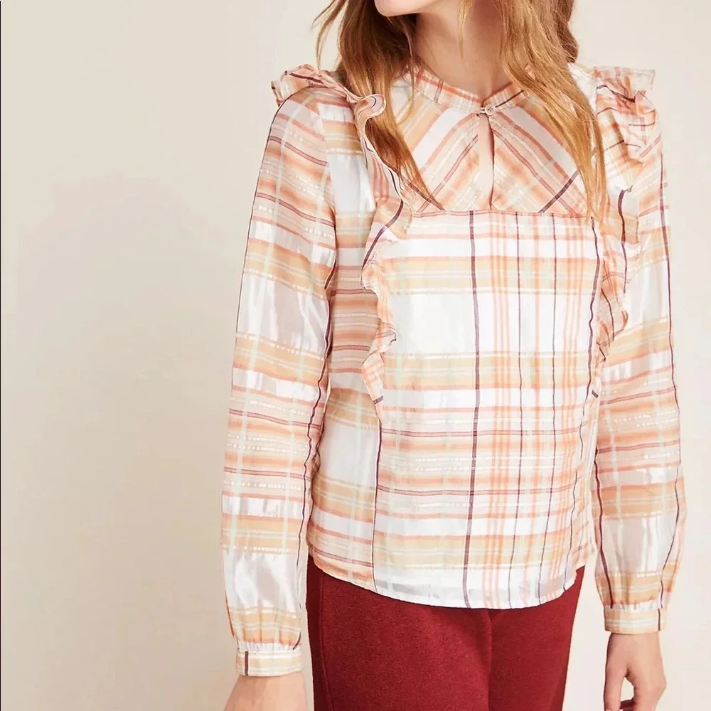 Anthropologie Current Air Polly Ruffled Peasant Blouse Size Small